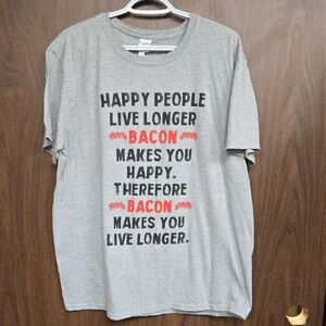 Gildan Size XL Grey Crew Neck Bacon Novelty T-Shirt